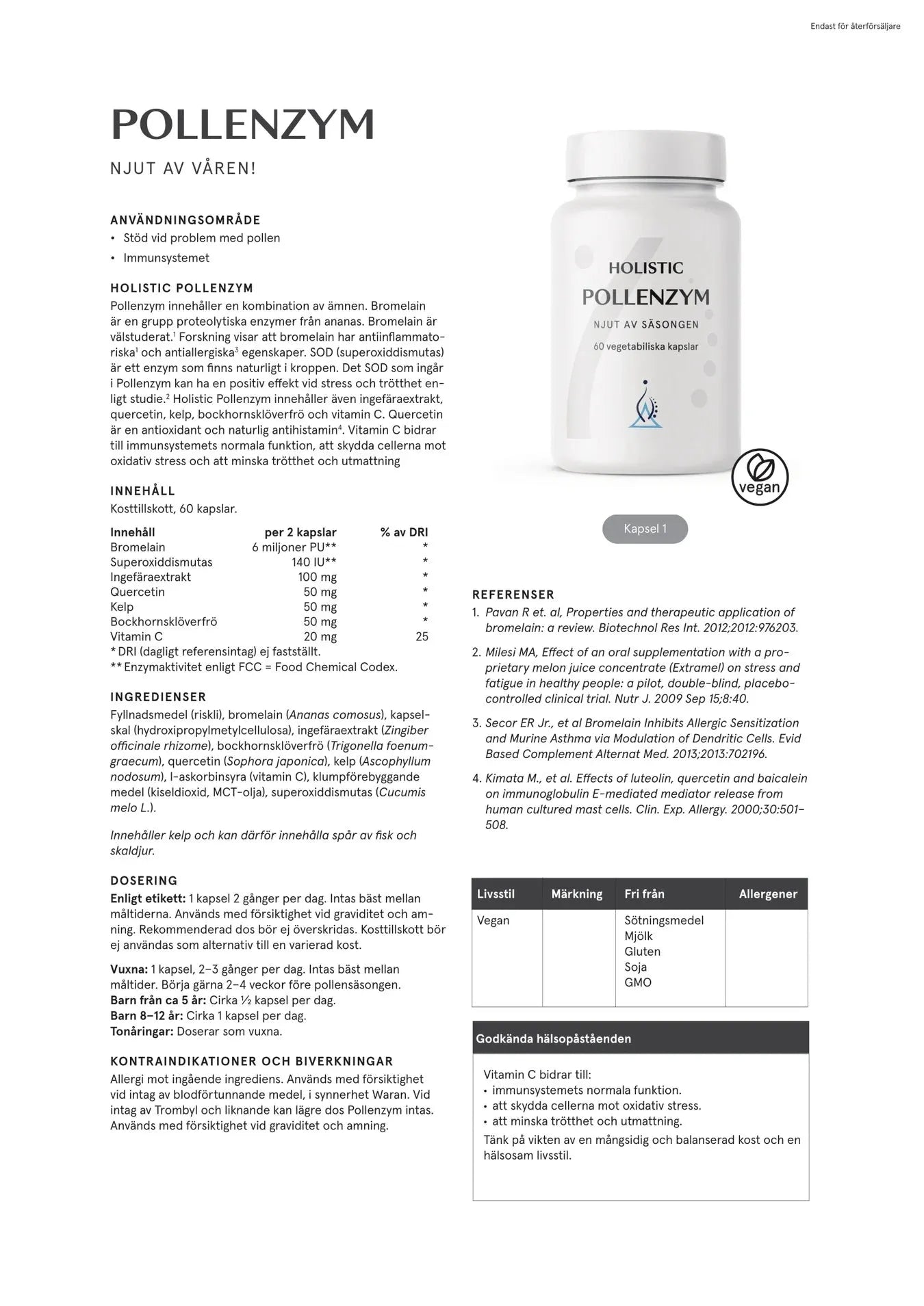Holistic Pollenzym, 60 kapslar
