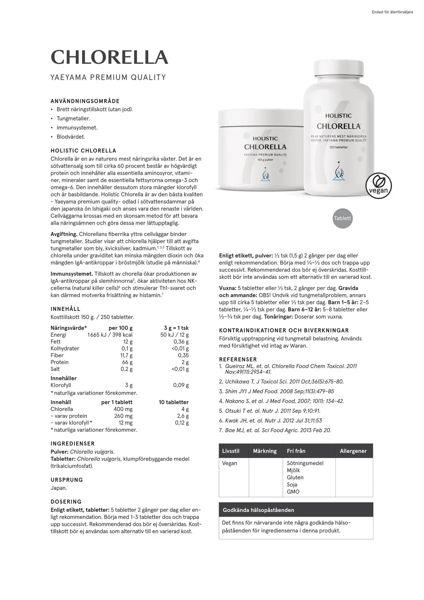 Holistic Chlorella, 250 tabletter