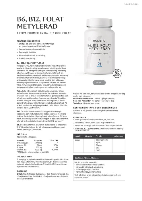 Holistic B6 B12 Folat metylerad, 60 kapslar