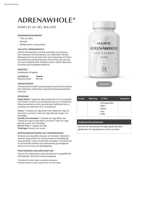 Holistic Adrenawhole 200 mg, 60 kapslar