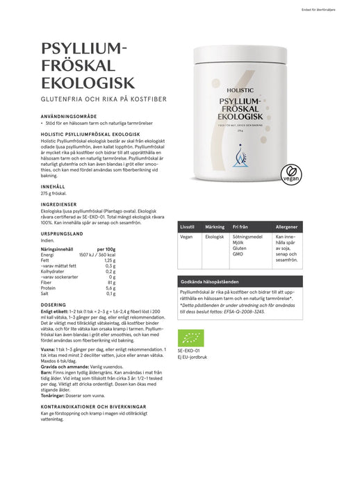 Holistic Psylliumfröskal ekologisk, 275 g