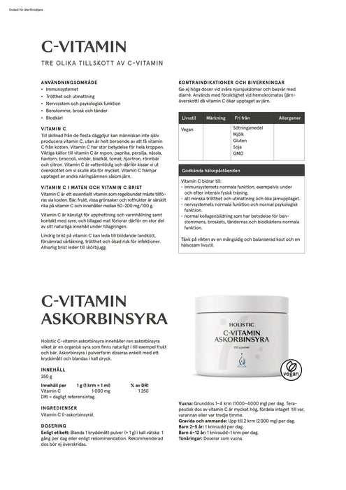 Holistic C-vitamin syraneutral, 250 g