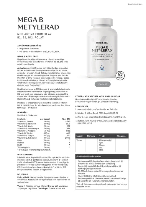 Holistic Mega B metylerad, 90 kapslar