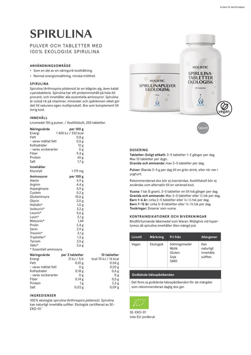 Holistic Spirulina ekologisk, 250 tabletter