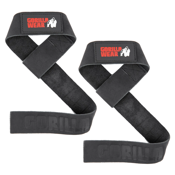 Gorilla Wear Leather Lifting Straps, black