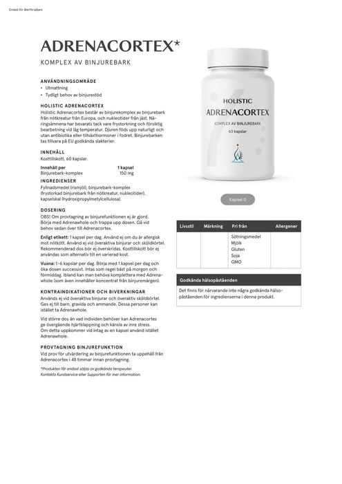 Holistic Adrenacortex 150 mg, 60 kapslar