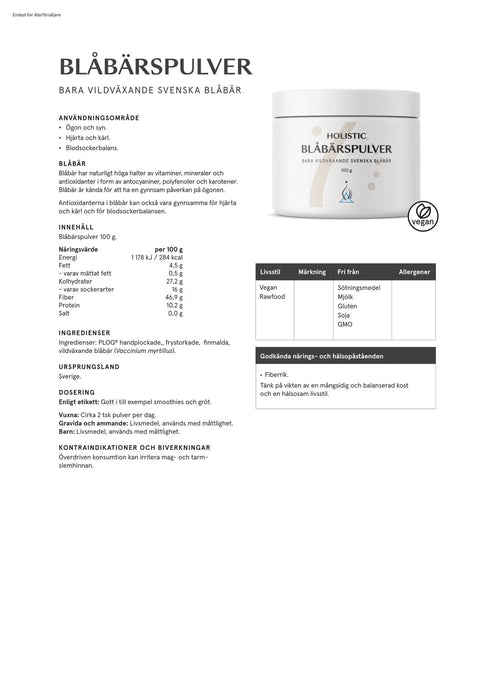 Holistic Blåbärspulver, 100 g