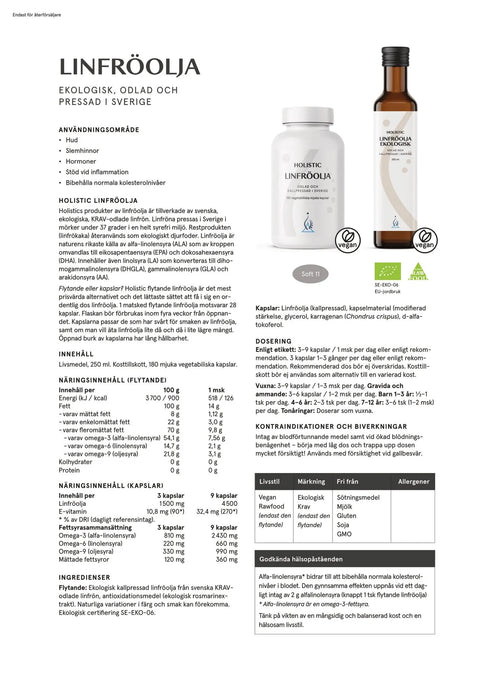 Holistic Linfröolja ekologisk KRAV, 250 ml