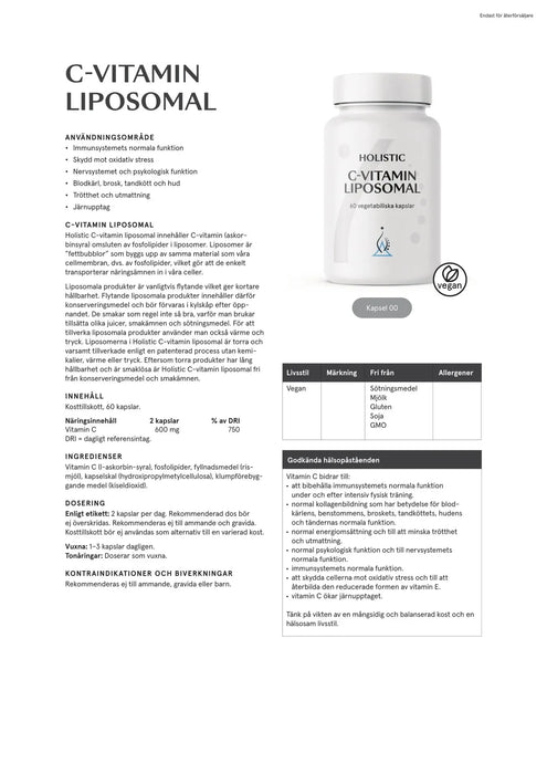 Holistic C-vitamin liposomal, 60 kapslar