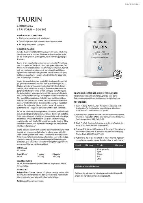 Holistic Taurin 500 mg, 90 kapslar