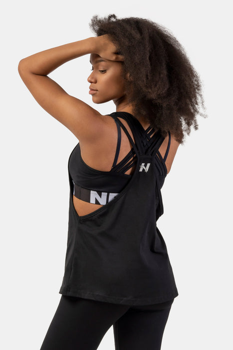 NEBBIA Sleeveless Loose Cross Back Tank Top/linne "Feeling Good", black