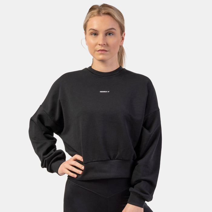 NEBBIA Loose Fit Sweatshirt/Träningströja "Feeling Good", black