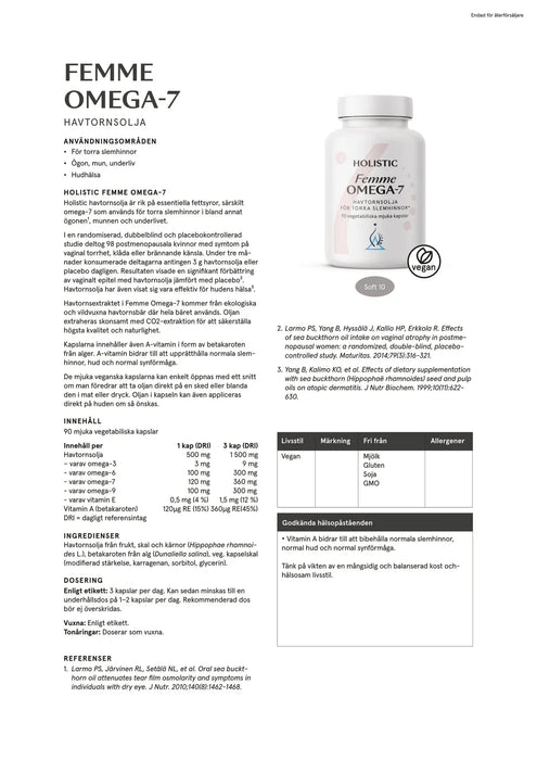 Holistic Femme Omega-7 havtornsolja, 90 kapslar