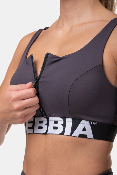 NEBBIA Smart Zip Front Sports Bra/Sport-BH, marron