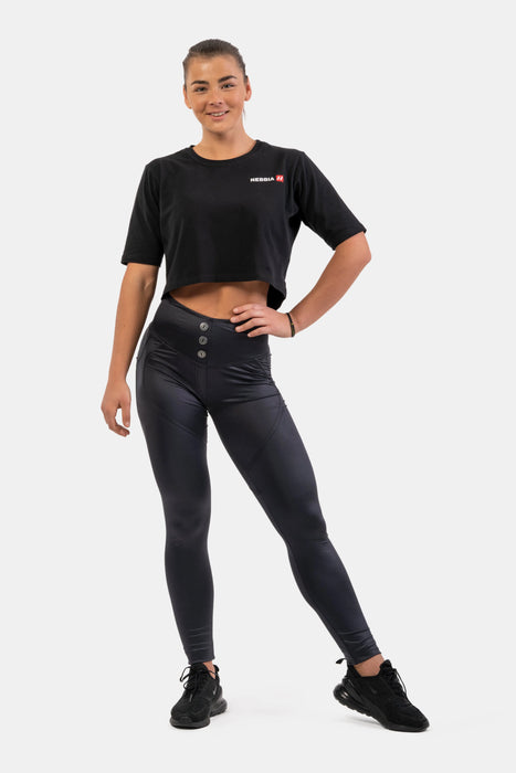NEBBIA High Waist Glossy Look Bubble Butt Pants/Träningstights, vulcanic black