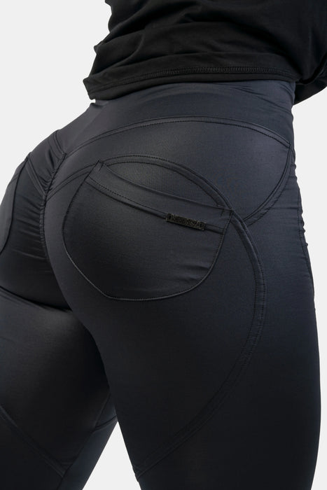 NEBBIA High Waist Glossy Look Bubble Butt Pants/Träningstights, vulcanic black