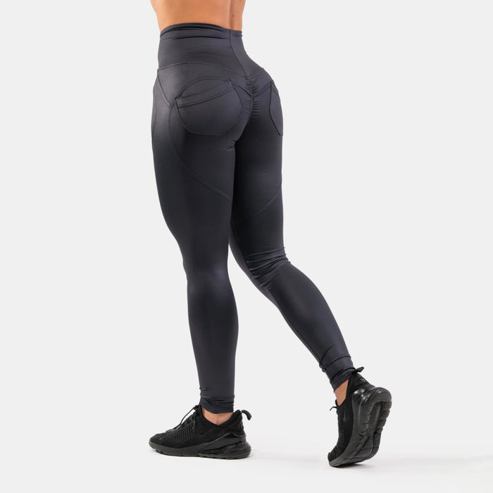 NEBBIA High Waist Glossy Look Bubble Butt Pants/Träningstights, vulcanic black