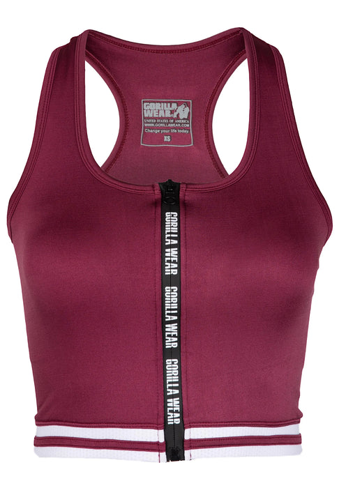 Gorilla wear Mesa Zip Front Crop Top/träningstopp, burgundy red