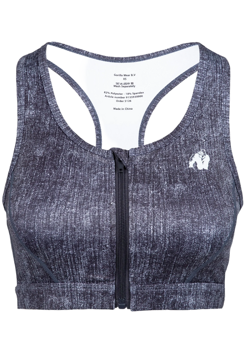 Gorilla Wear Camilla Zip-Front Sports Bra/Sport-BH, blue denim