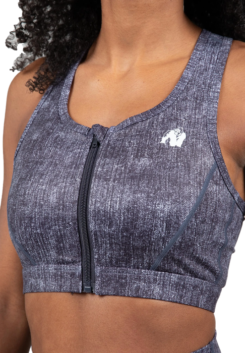 Gorilla Wear Camilla Zip-Front Sports Bra/Sport-BH, blue denim