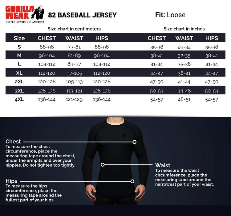 Gorilla Wear 82 Baseball Jersey T-shirt, black