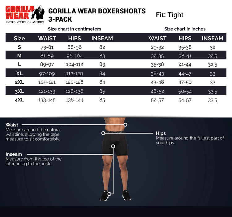 Gorilla Wear Boxershorts 3-pack, grey/navy/red